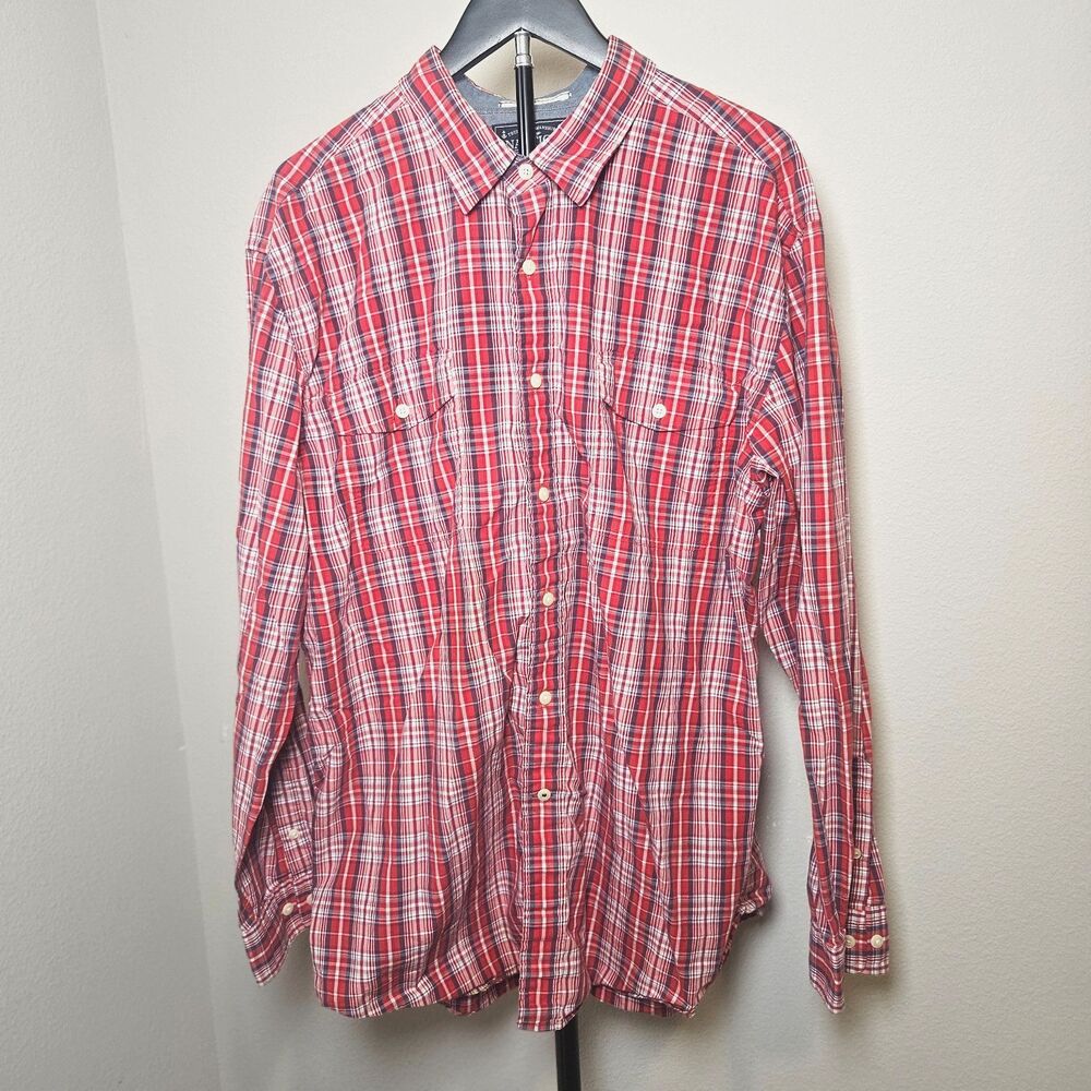 Nautica Mens XL Red Plaid Button Down Shirt L/S Classic Fit Cotton Casual